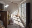 home renovation project in room with sliding doors