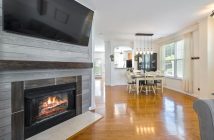 home interior with wood floor and fireplace