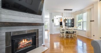 home interior with wood floor and fireplace