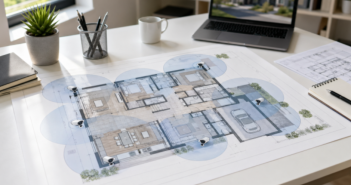 floor plan on desk