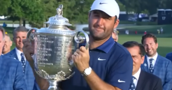 Scottie Scheffler 2025 PGA Championship trophy celebration