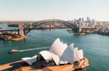Sydney australia ariel view of harbor and opera house