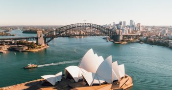 Sydney australia ariel view of harbor and opera house