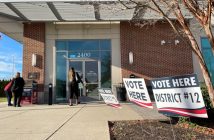 woman entering voting area