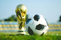 world cup trophy and soccer ball