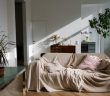 sofa with beige cover in living room