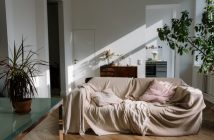 sofa with beige cover in living room