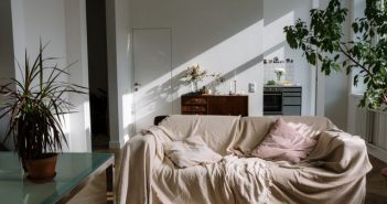 sofa with beige cover in living room