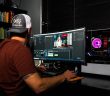 man working with video editing software