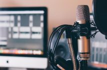 microphone and headphones for a podcast