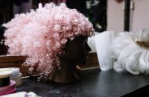 wig with pink and curly hair