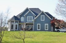 blue house with white trim