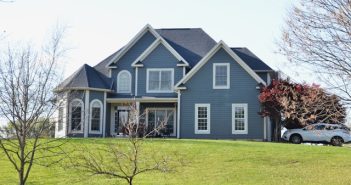 blue house with white trim