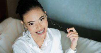 pretty brunette with braces