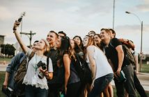 college students doing a group selfie